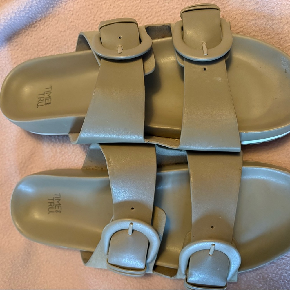 Time and Tru Khaki Sandals with Buckle Straps